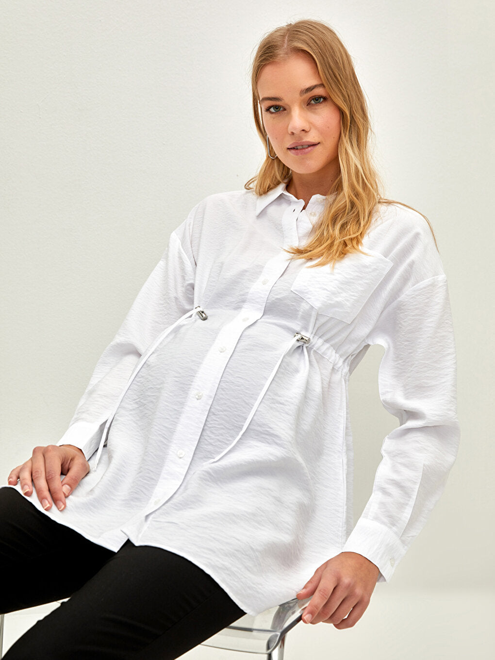 Plain Long Sleeve Maternity Shirt Tunic