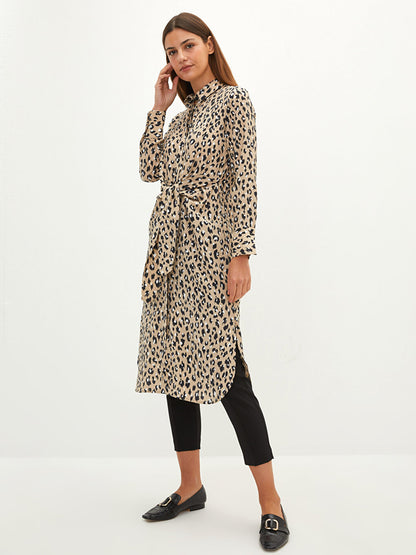 Leopard Patterned Long Sleeve Women's Shirt Tunic