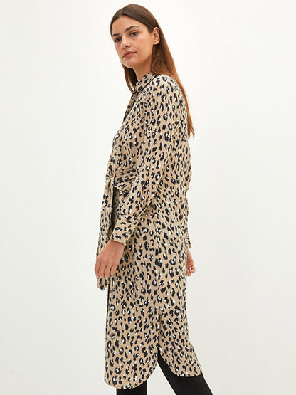 Leopard Patterned Long Sleeve Women's Shirt Tunic