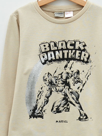 Crew Neck Black Panther Printed Long Sleeve Boy's Sweatshirt