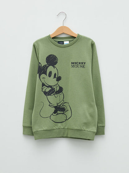 Crew Neck Mickey Mouse Printed Long Sleeve Boy's Sweatshirt