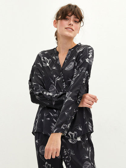 Wacky Lapel Floral Long Sleeve Satin Women's Pajama Set