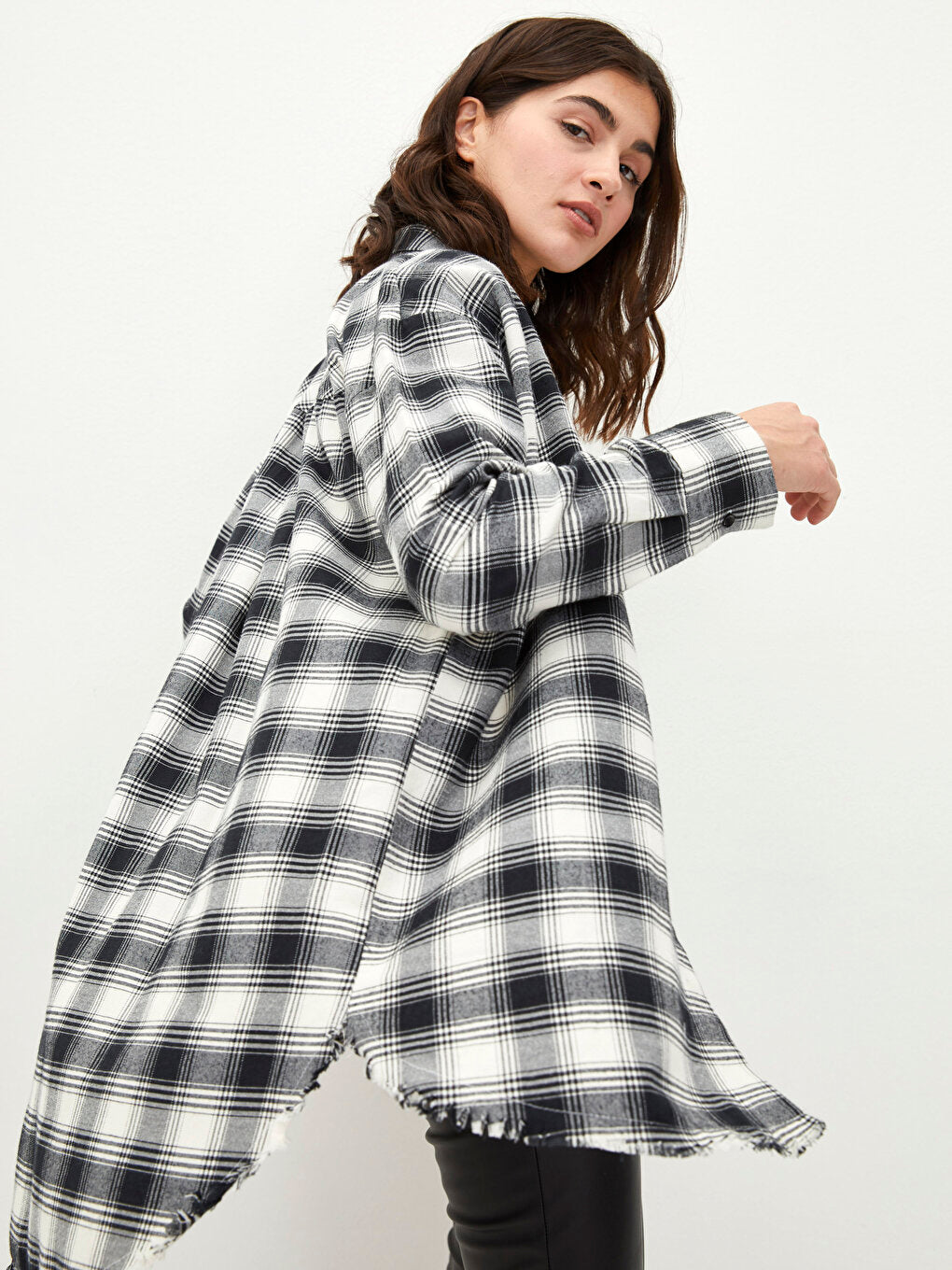 Plaid Long Sleeve Gabardine Women's Shirt Tunic