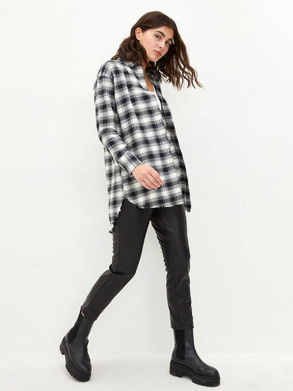 Plaid Long Sleeve Gabardine Women's Shirt Tunic