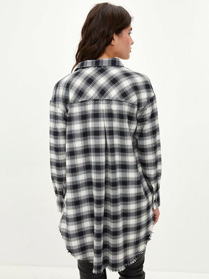 Plaid Long Sleeve Gabardine Women's Shirt Tunic