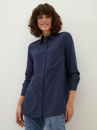 Front Button Closure Plain Long Sleeve Gabardine Women's Shirt