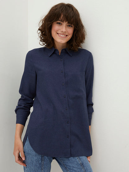 Front Button Closure Plain Long Sleeve Gabardine Women's Shirt