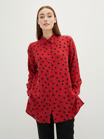 Polka Dot Long Sleeve Oversize Women's Shirt Tunic