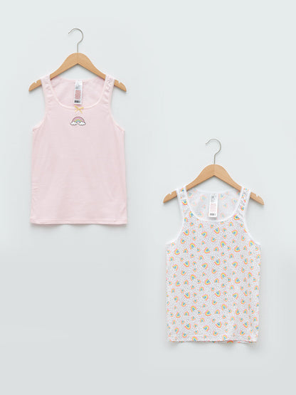 Crew Neck Printed Cotton Girl's Undershirt 2-pack