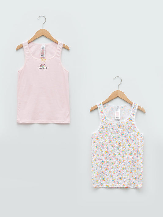 Crew Neck Printed Cotton Girl's Undershirt 2-pack