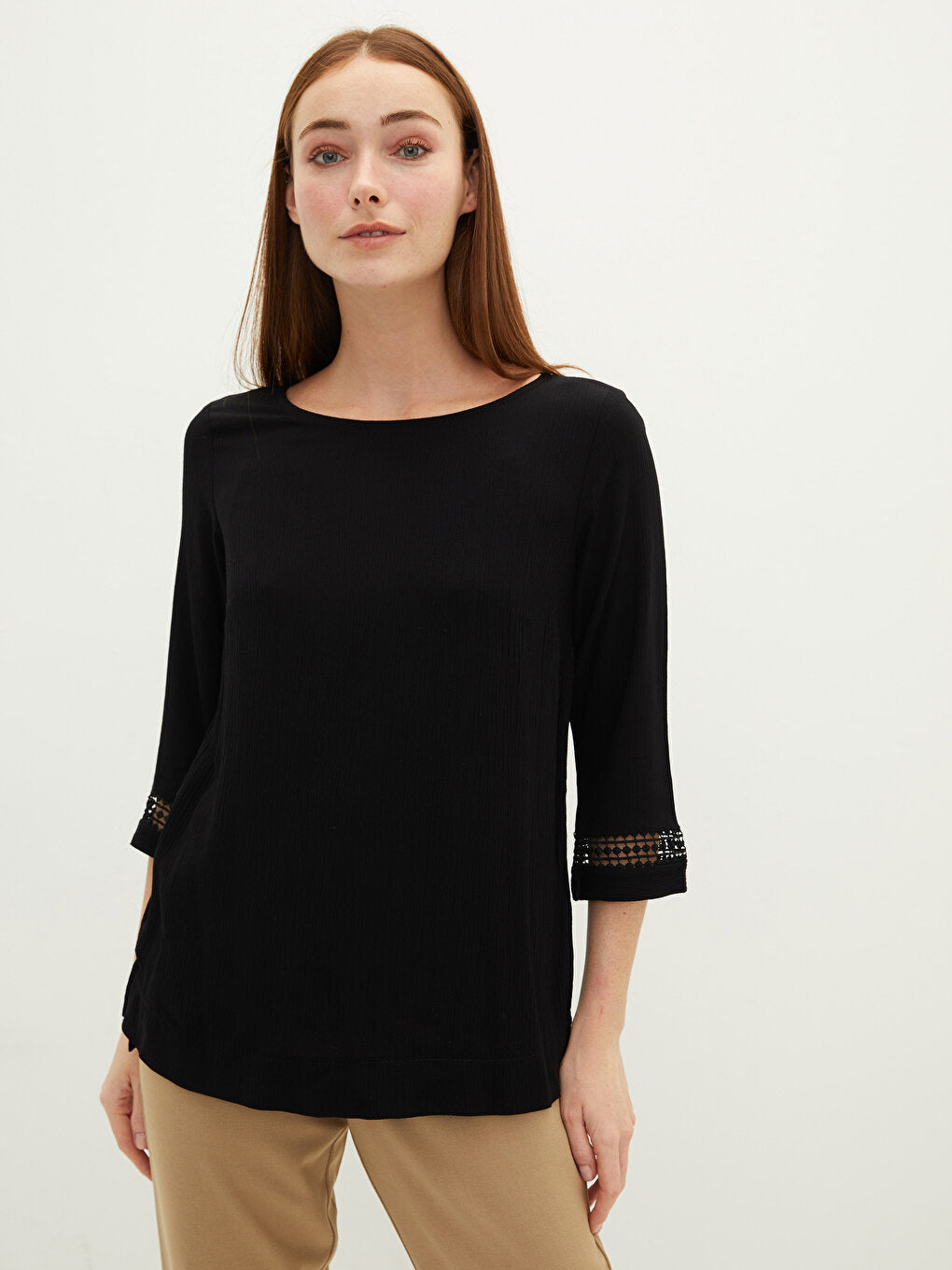 Collarless Embroidered Viscose Blouse