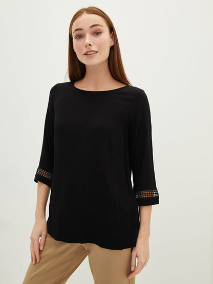 Collarless Embroidered Viscose Blouse