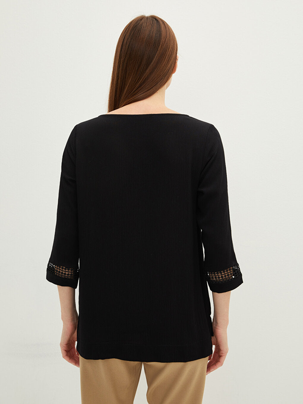 Collarless Embroidered Viscose Blouse