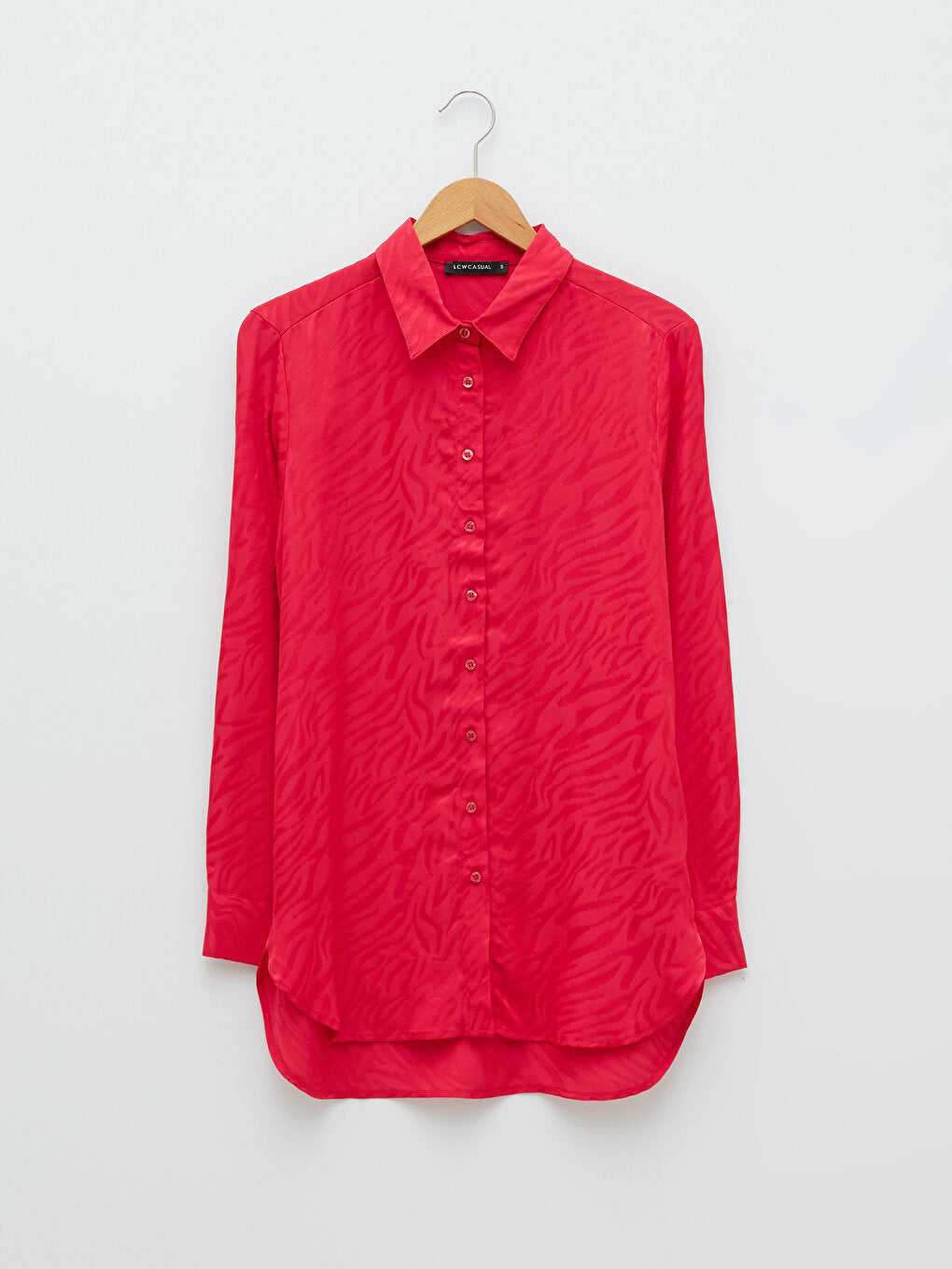 Front Button Closure Self-Patterned Long Sleeve Viscose Women's Shirt