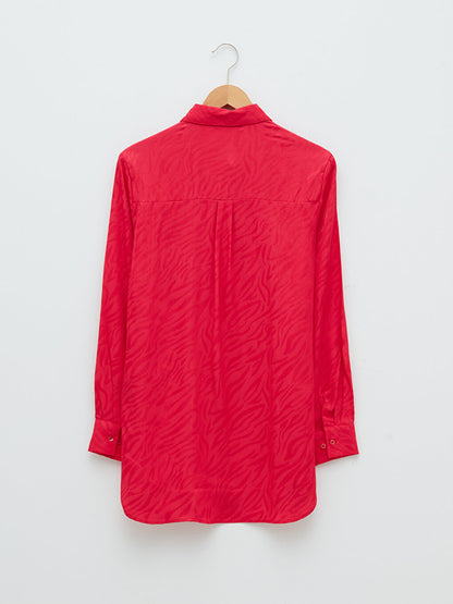 Front Button Closure Self-Patterned Long Sleeve Viscose Women's Shirt