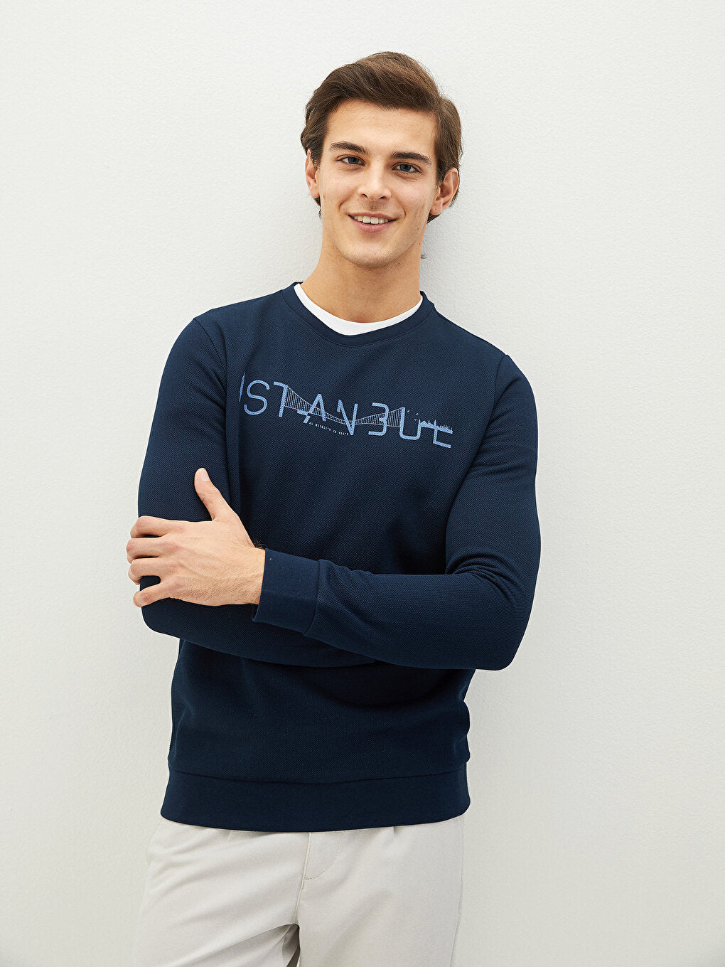 Crew Neck Long Sleeve Istanbul Printed Men's Sweatshirt