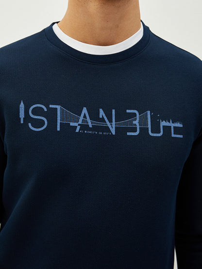 Crew Neck Long Sleeve Istanbul Printed Men's Sweatshirt