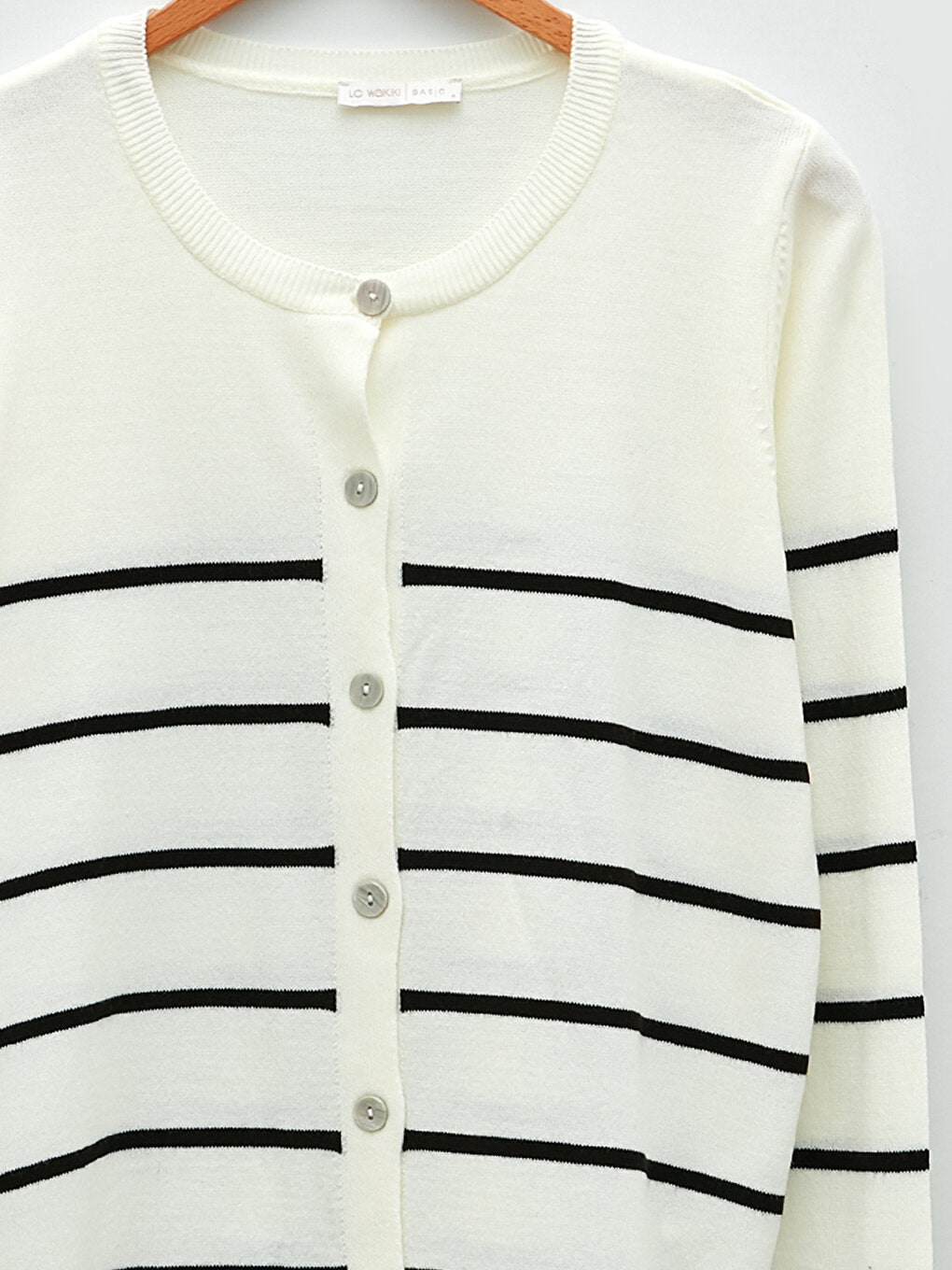 Crew Neck Striped Long Sleeve Women's Knitwear Cardigan