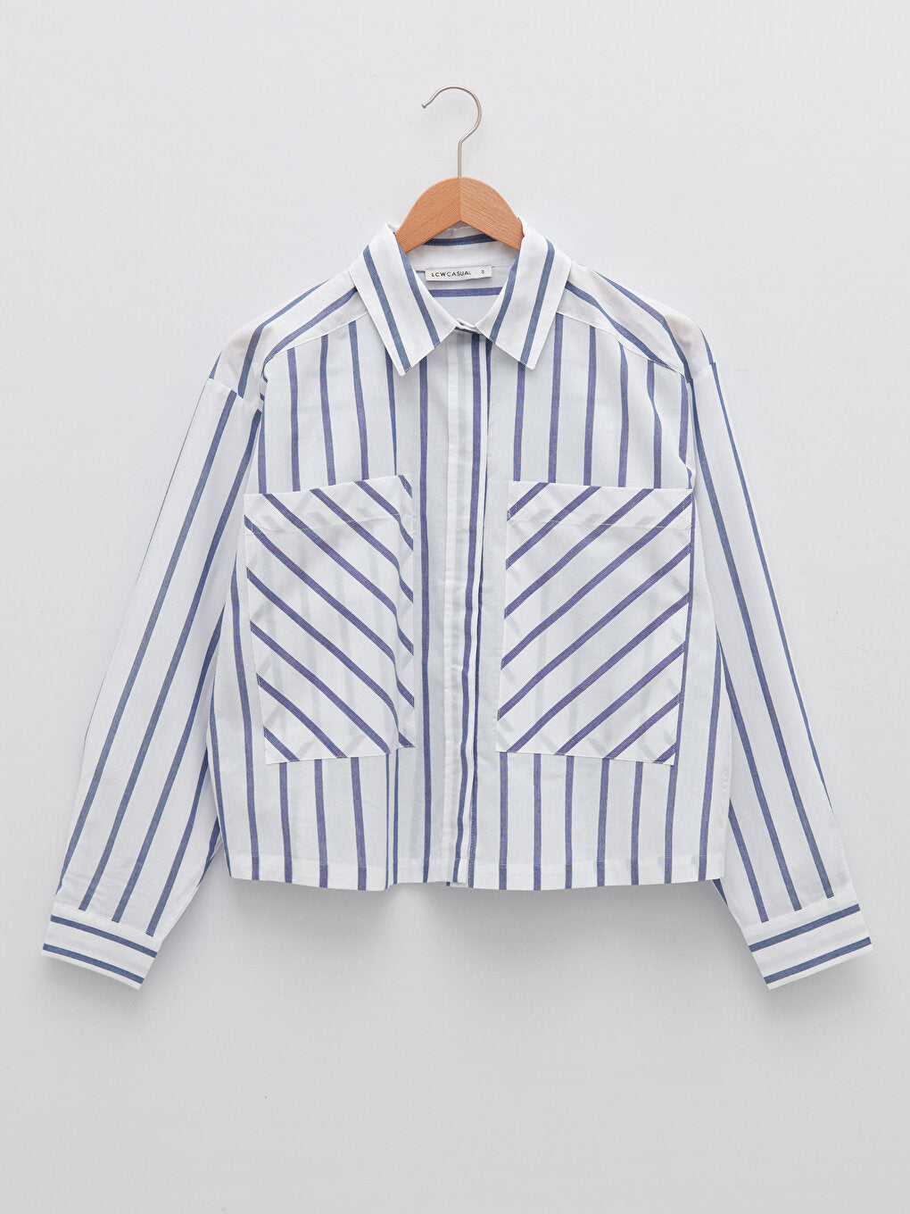 Front Button Closure Striped Long Sleeve Poplin Women's Shirt