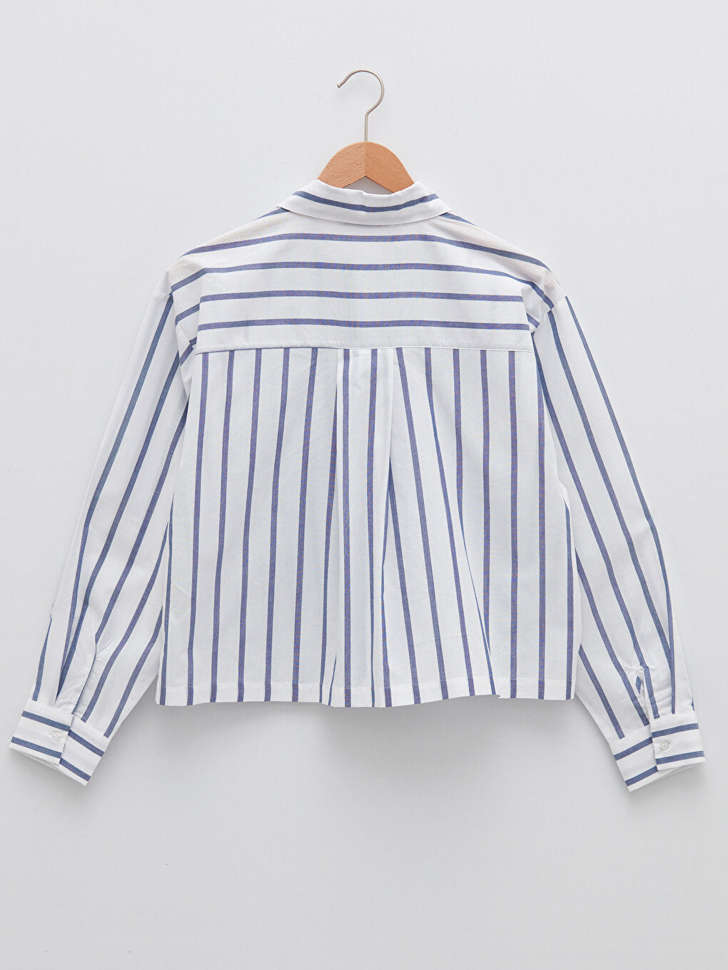 Front Button Closure Striped Long Sleeve Poplin Women's Shirt