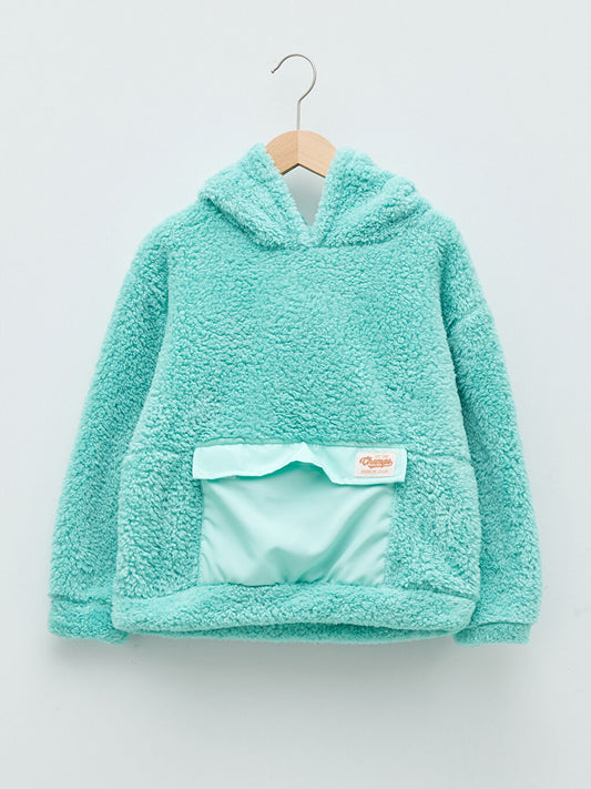 Hooded Printed Long Sleeve Plush Girl's Sweatshirt