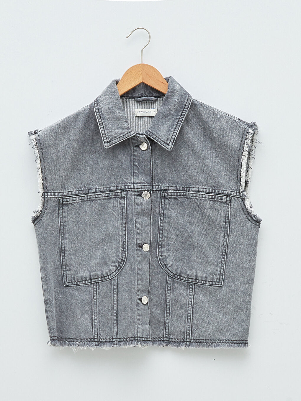 Shirt Collar Straight Pocket Detailed Women's Rodeo Jean Vest