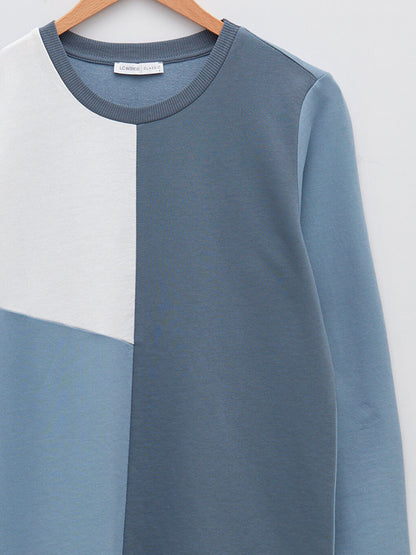 Crew Neck Color Blocked Long Sleeve Women's Sweatshirt Tunic