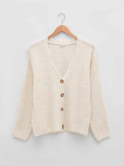 V-Neck Plain Long Sleeve Women's Knitwear Cardigan