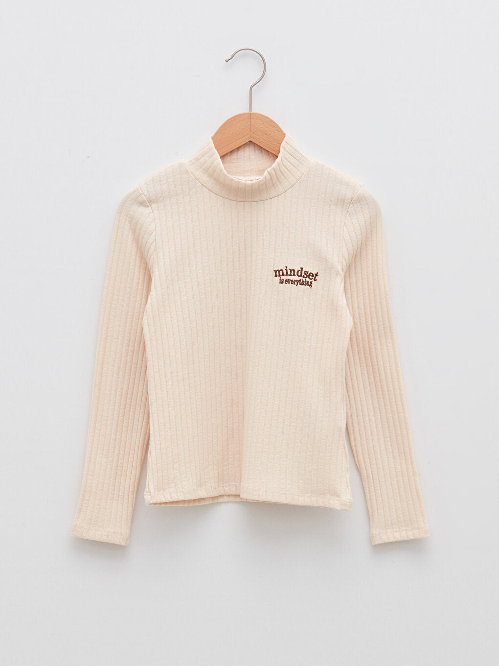 Half Turtleneck Embroidery Detailed Long Sleeve Girls' T-Shirt