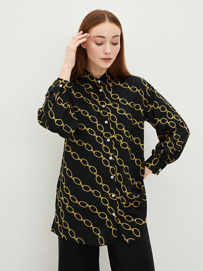 Patterned Long Sleeve Satin Women's Shirt Tunic