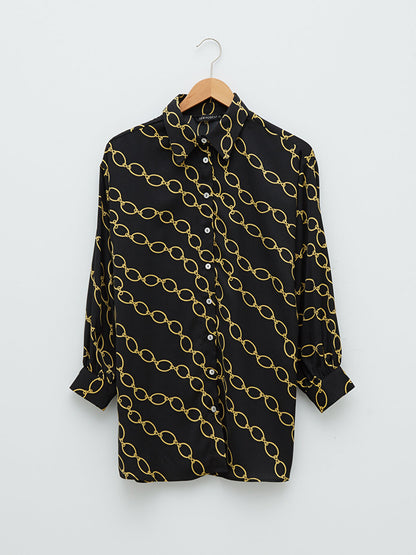 Patterned Long Sleeve Satin Women's Shirt Tunic