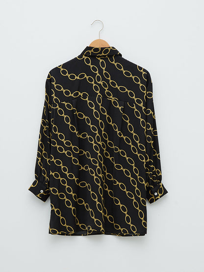 Patterned Long Sleeve Satin Women's Shirt Tunic