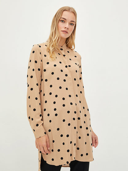 Magnificent Collar Polka Dot Long Sleeve Viscose Women's Tunic