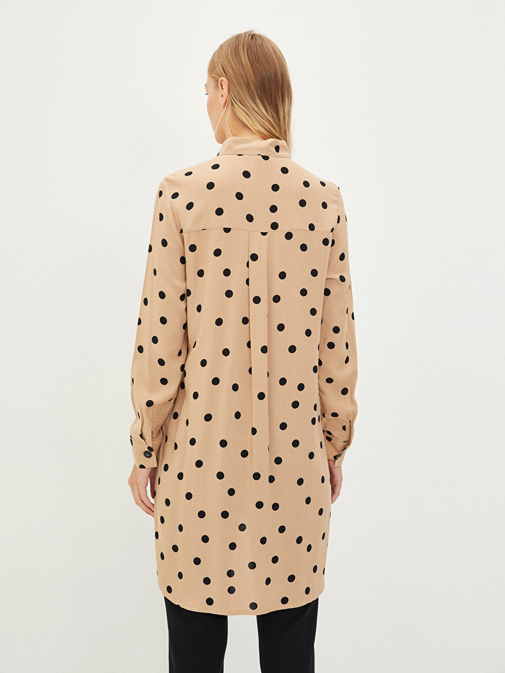 Magnificent Collar Polka Dot Long Sleeve Viscose Women's Tunic