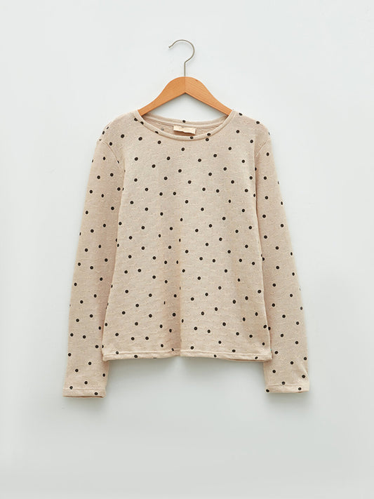 Crew Neck Polka Dot Long Sleeve Girls' T-Shirt