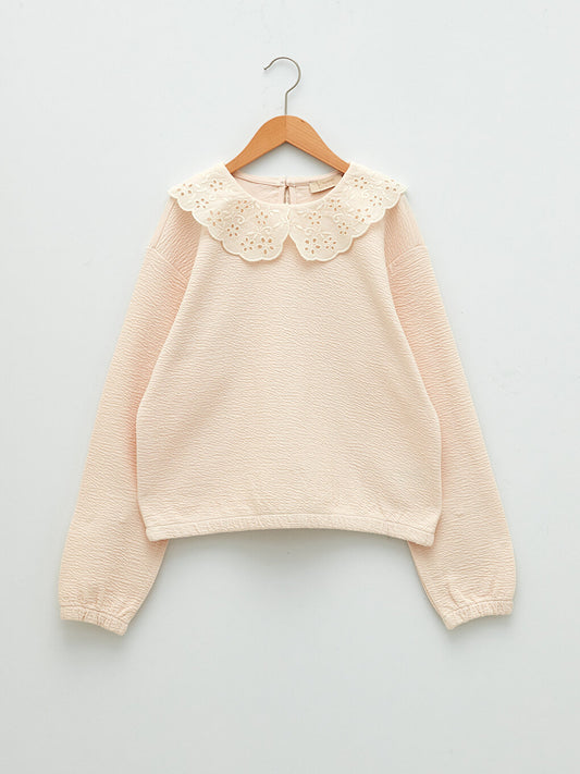 Baby Collar Scallop Detailed Long Sleeve Girls Sweatshirt