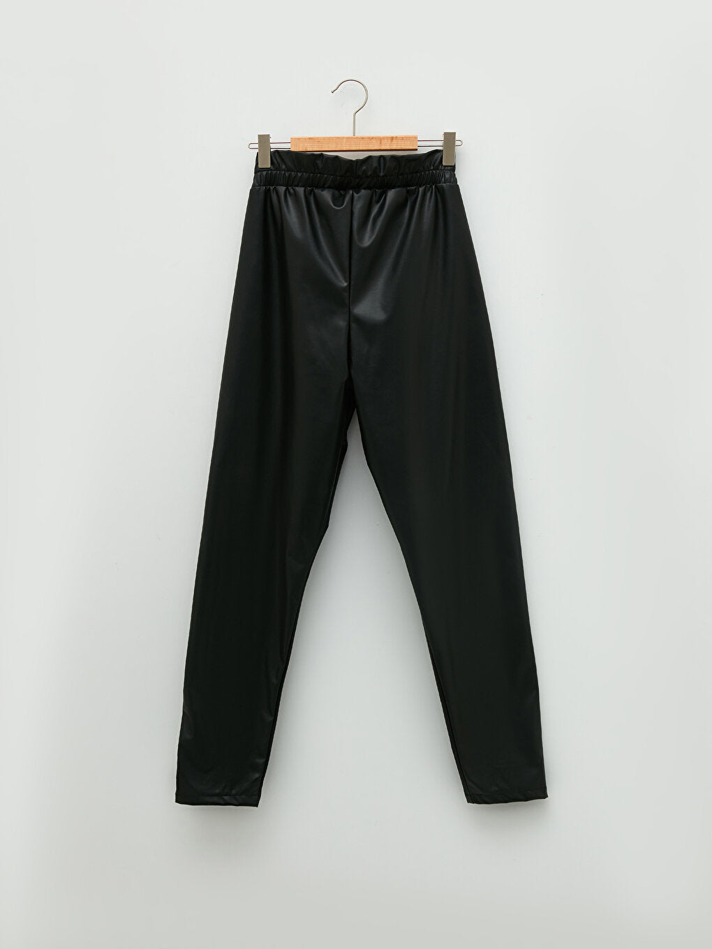 Basic Leather Look Girls' Trousers with Elastic Waist