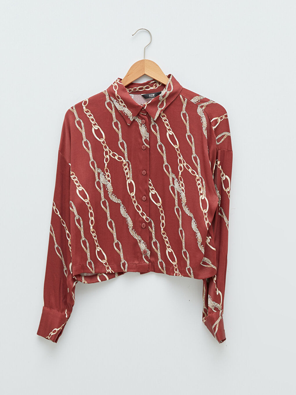 Front Button Closure Patterned Long Sleeve Viscose Women's Shirt