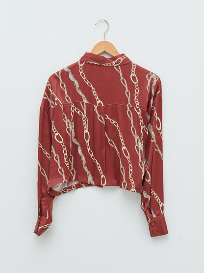 Front Button Closure Patterned Long Sleeve Viscose Women's Shirt