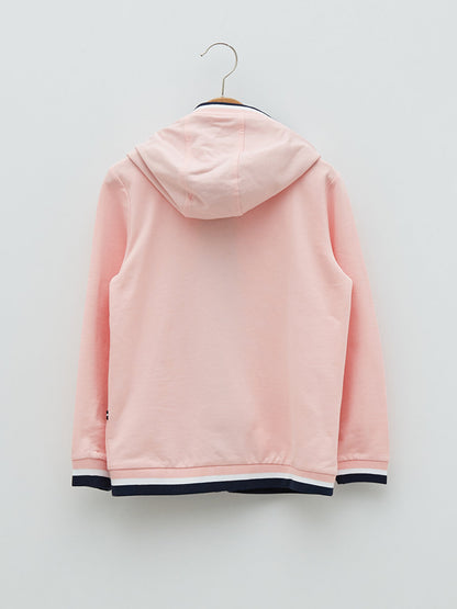 Hooded Printed Long Sleeve Girl's Zipper Sweatshirt