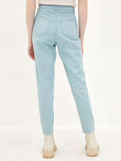 High Waist Mom Fit Women's Jean Trousers with Pocket Detail