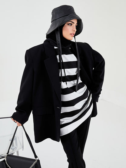 Hooded Striped Long Sleeve Women's Sweatshirt Tunic