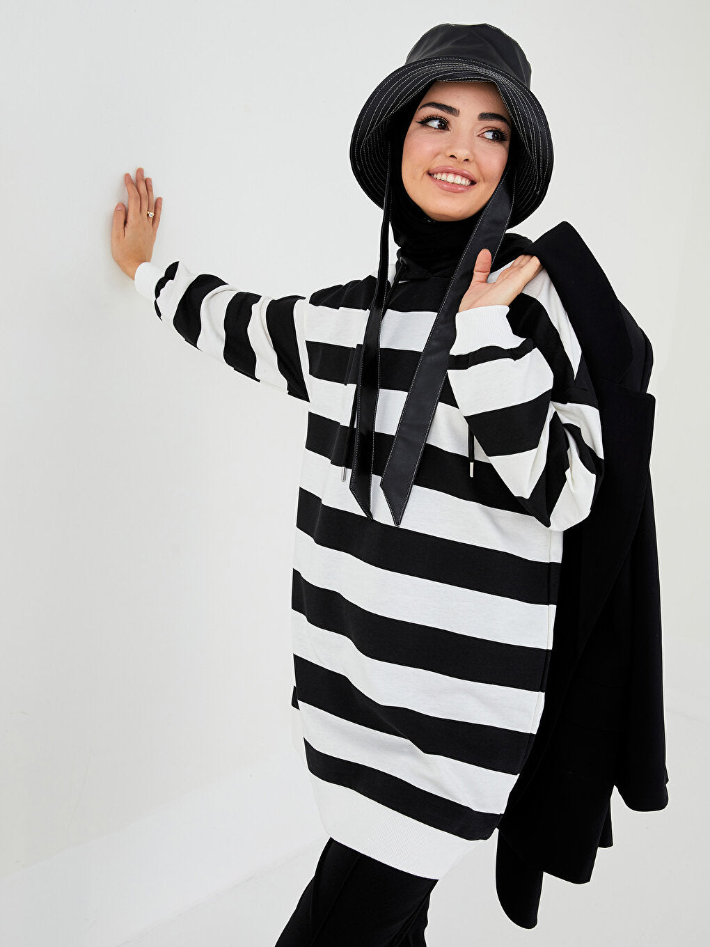 Hooded Striped Long Sleeve Women's Sweatshirt Tunic