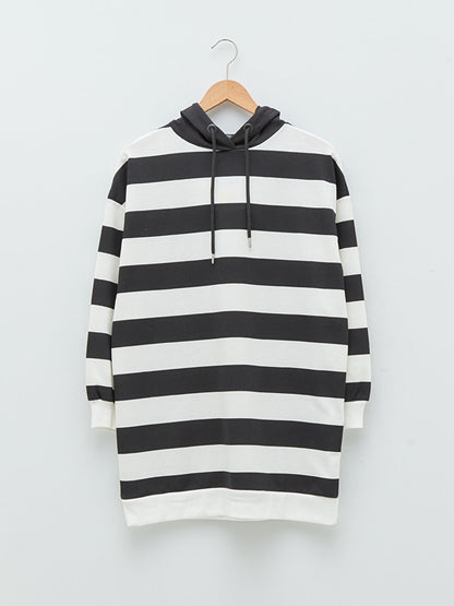 Hooded Striped Long Sleeve Women's Sweatshirt Tunic