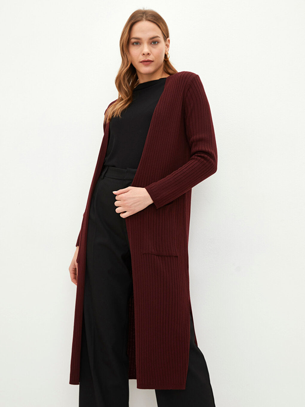 Double Breasted Collar Plain Long Sleeve Women's Knitwear Cardigan