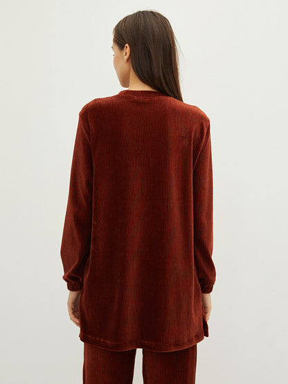 Crew Neck Plain Long Sleeve Velvet Women's Tunic