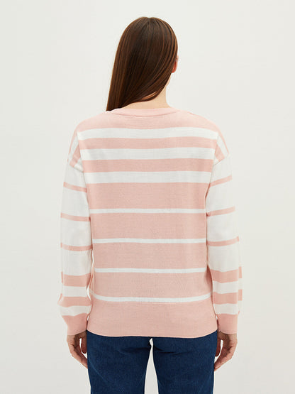 Crew Neck Striped Long Sleeve Women's Knitwear Sweater