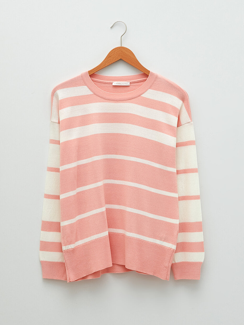 Crew Neck Striped Long Sleeve Women's Knitwear Sweater