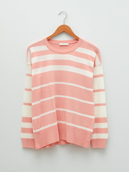 Crew Neck Striped Long Sleeve Women's Knitwear Sweater