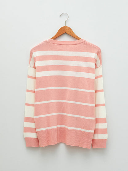 Crew Neck Striped Long Sleeve Women's Knitwear Sweater